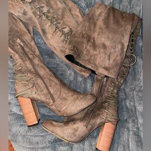 Over the knee lace up heeled boots